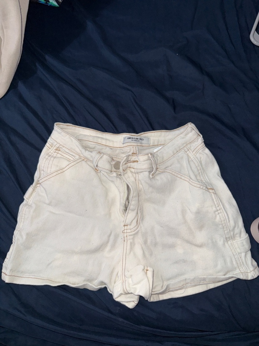 American Bazi Cream High-Waist Drawstring Shorts